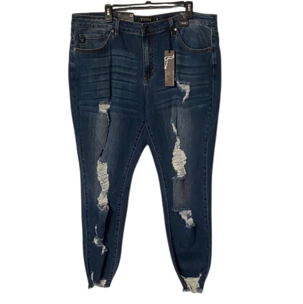Lucky & Blessed Dark Blue Distressed Skinny Jeans